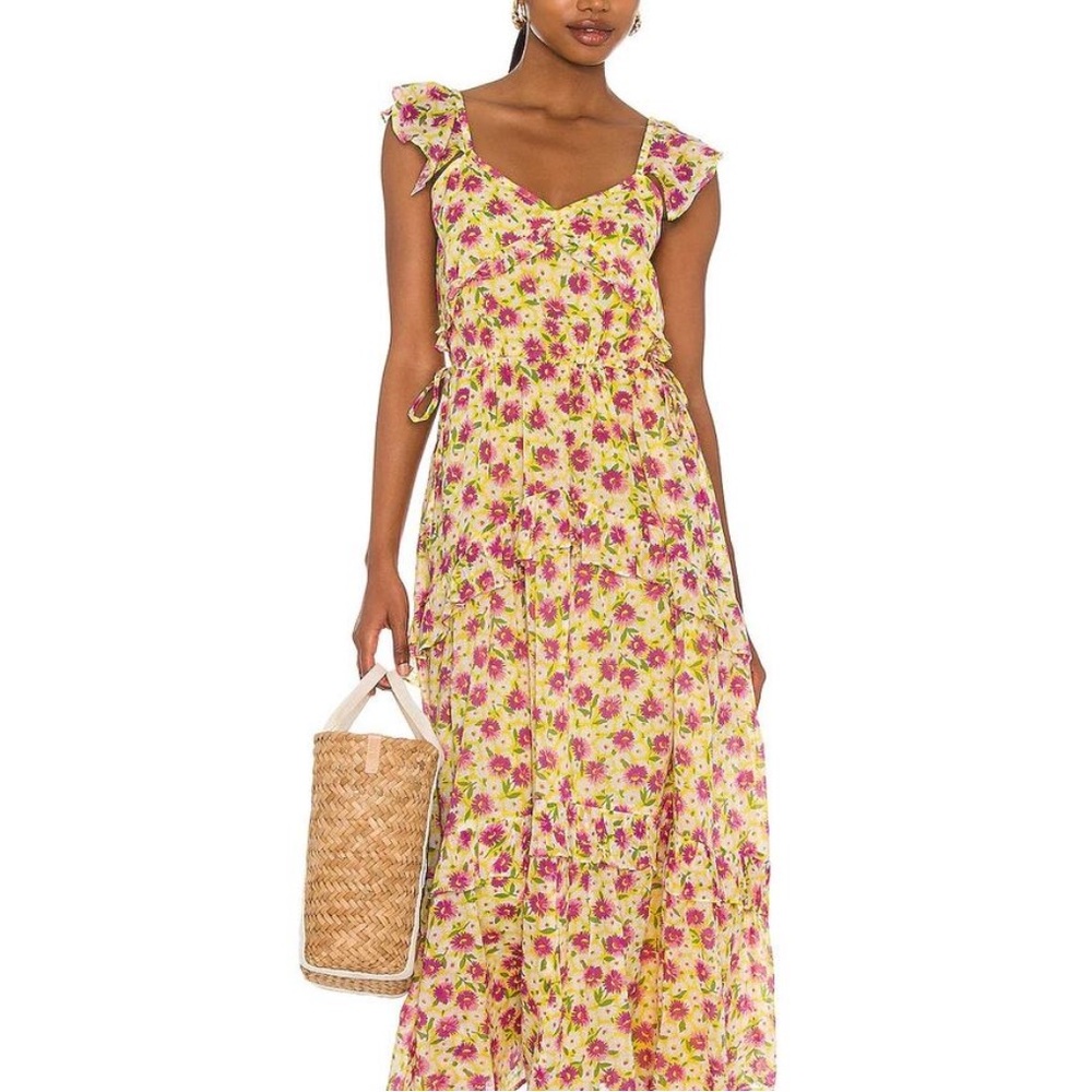 Banjanan Yellow Floral Ruffle Maxi Dress